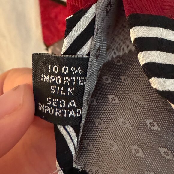 GIVENCHY MONSIEUR Vintage 100% Silk Tie Red Black Circle Strip Geometric - Picture 7 of 7